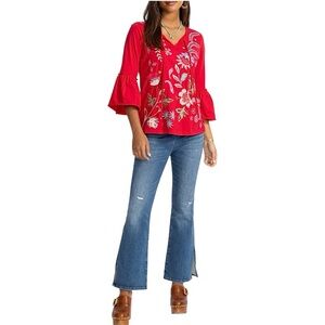 🎁NWT Johnny Was Wide Leg Side Slit Kick Blue Vintage Wash Jeans Size Large (1)